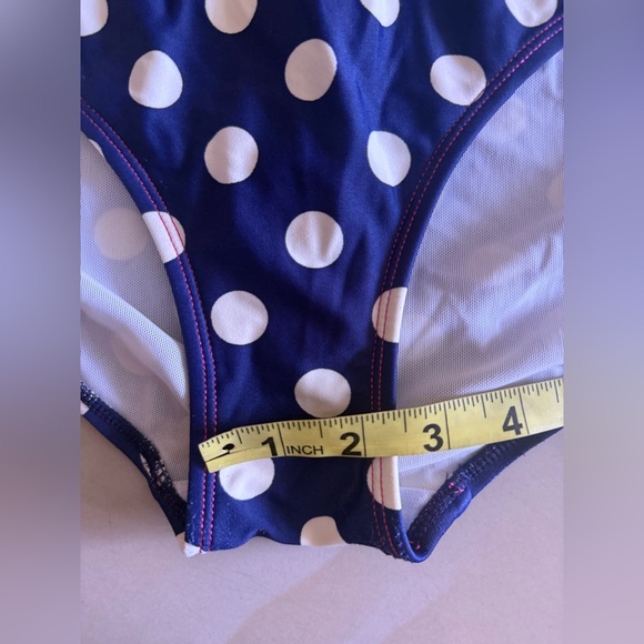 Boden One Piece Swimsuit Bathing Suit Polka Dot Blue White Size 12 Missing Strap - Picture 15 of 16